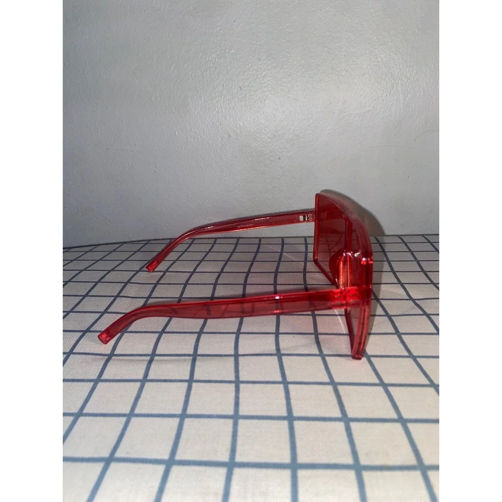 Oversized Red Flat Top Block Shield Sunglasses Square Translucent Frames UV400